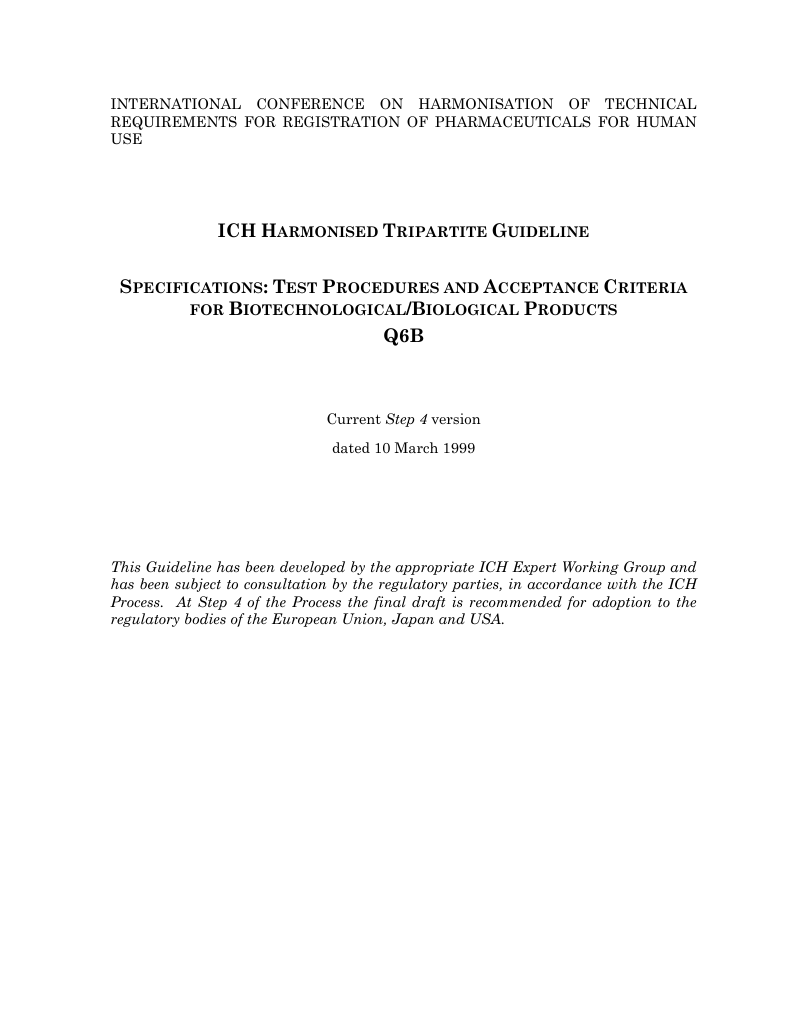 Q6B Test Procedures and Acceptance Criteria