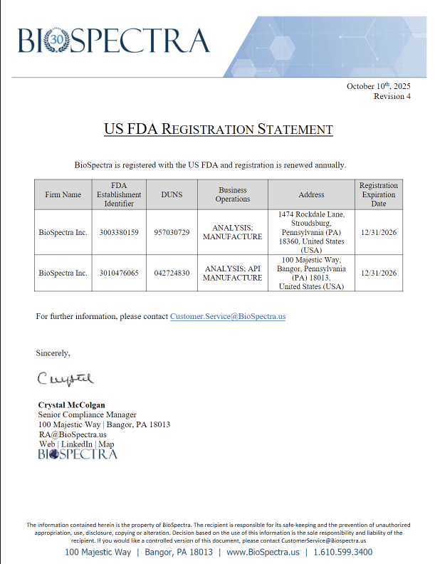 FDA Registration Statement