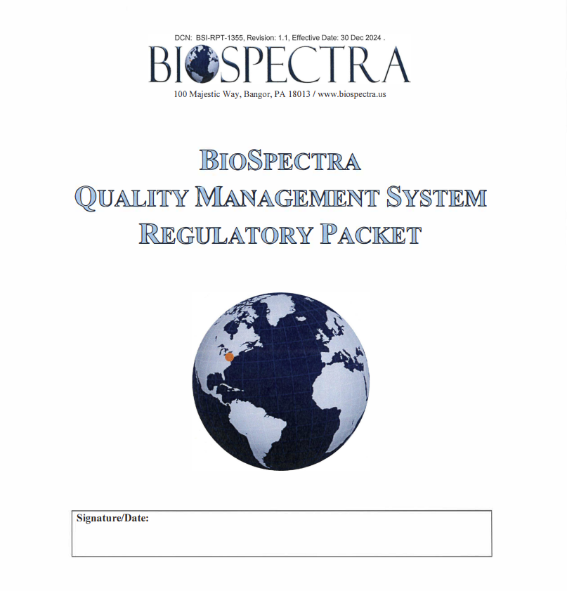 BioSpectra Quality Management System Regulatory Packet
