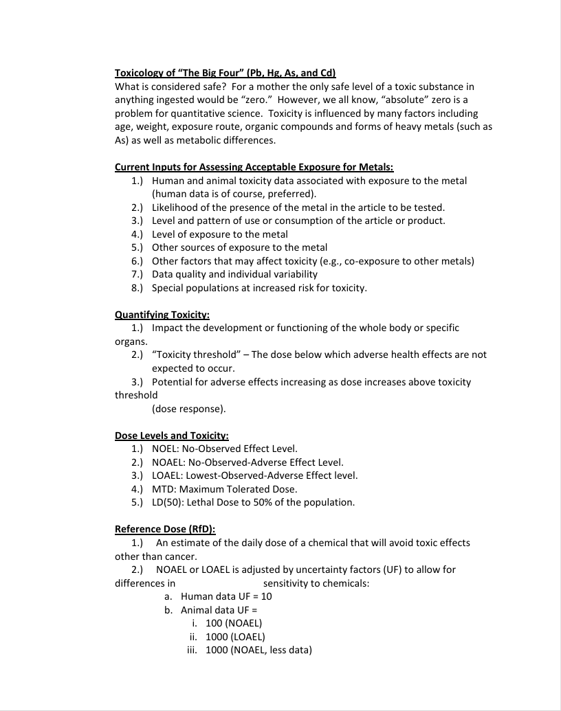Toxicity Notes