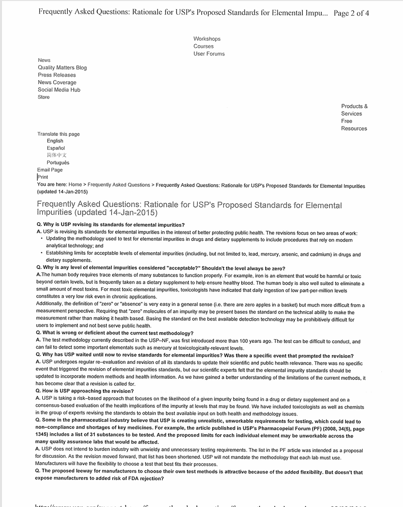 USP FAQs 2014 and 2015