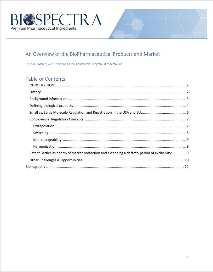 Overview of BioPharmaceutical Products & Market