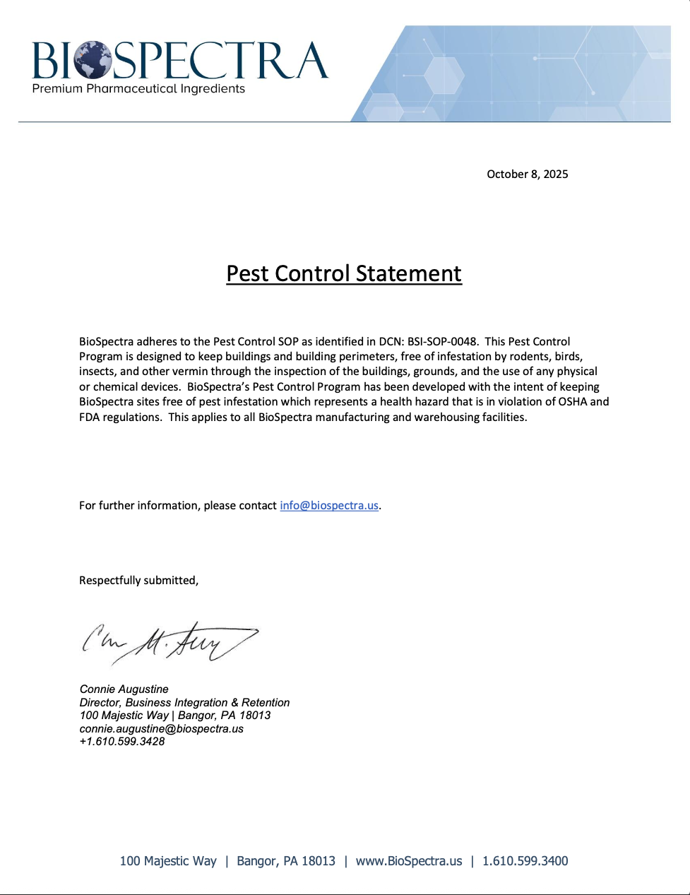 Pest Control Statement