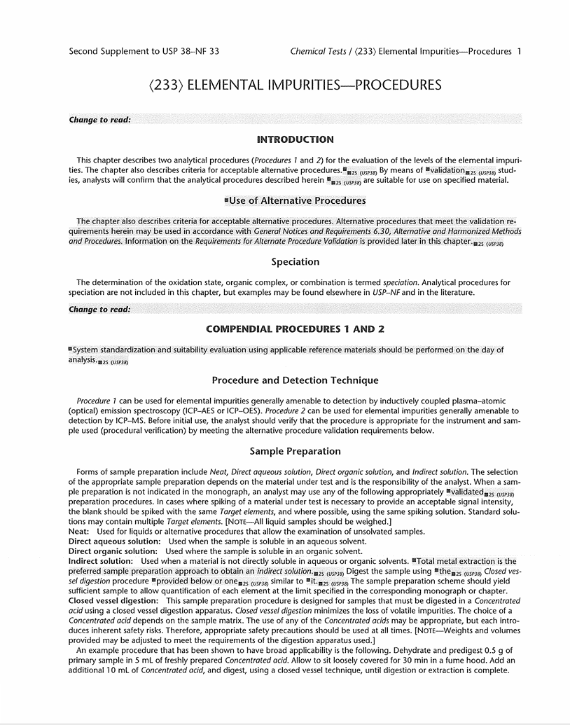 233 - Second Supplement to USP 38